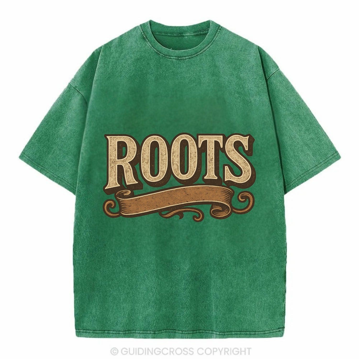 Bold typography design - "ROOTS" - where you come from, heritage - Vintage T-shirt - Forest Mist(Green)
