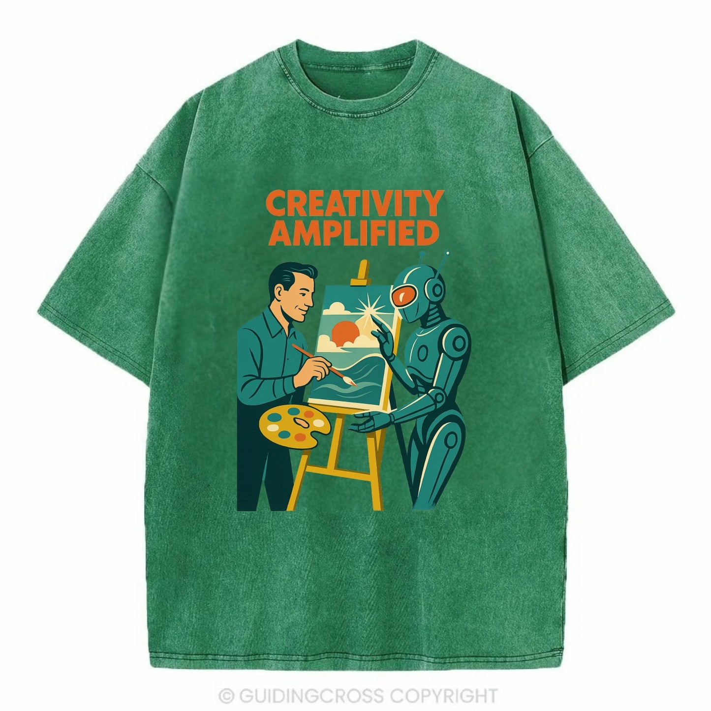 Artist and AI creating beautiful masterpiece together - "Creativity Amplified" - - Vintage T-shirt - Forest Mist(Green)
