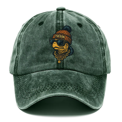 Tucson Desert Tortoise wearing Tucson beanie with pom pom and wayfarer sunglasses - Classic Cap - Forest Mist(Green)