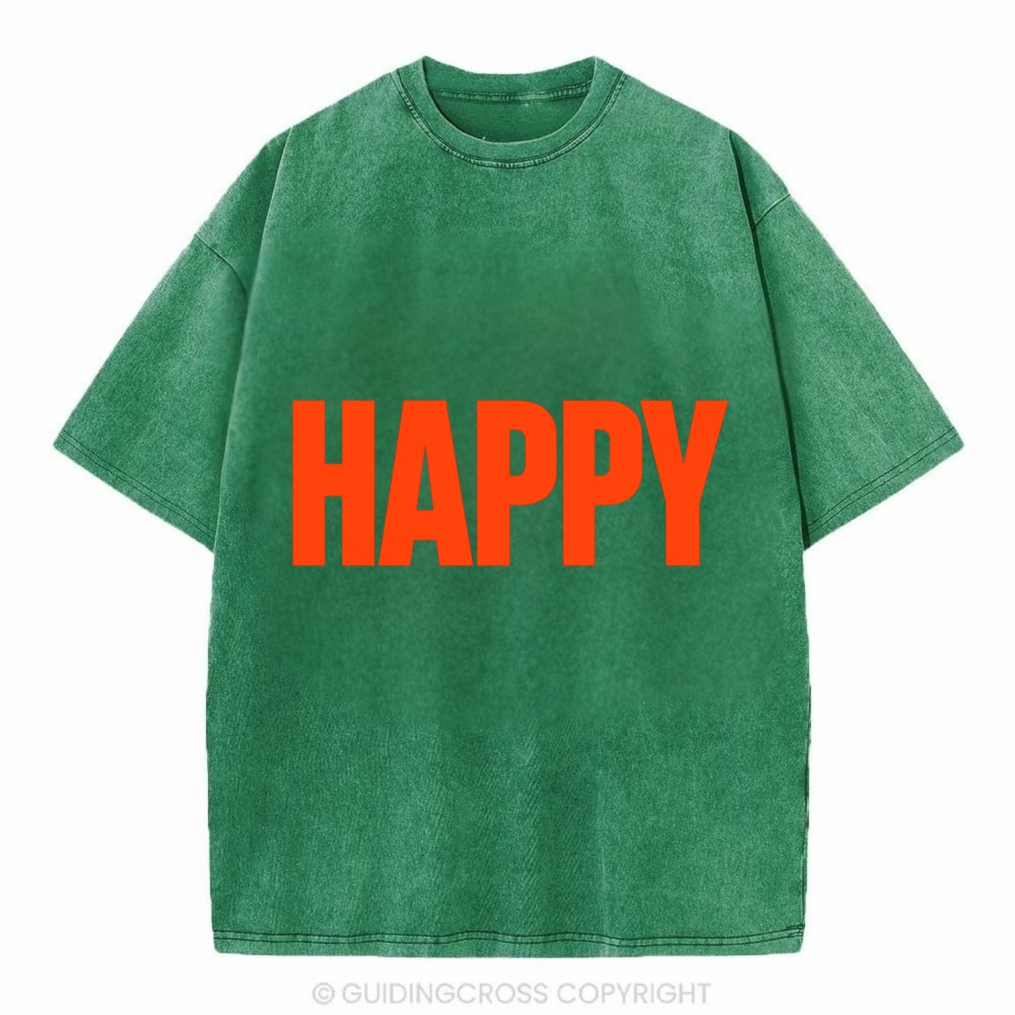 Bold typography design - "HAPPY" - joyful, content, pleased - Vintage T-shirt - Forest Mist(Green)