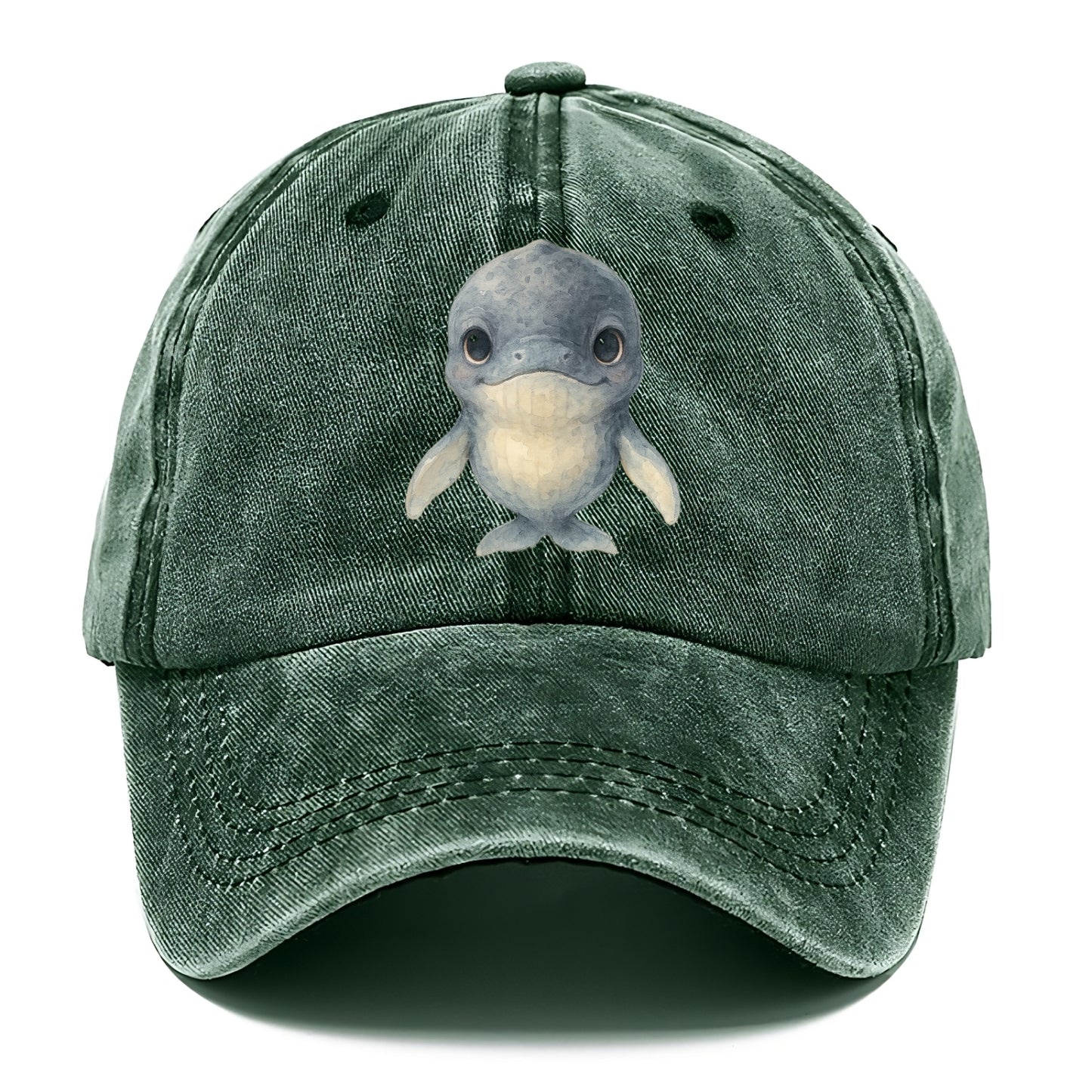 Baby Humpback Whale - dark gray with white flippers, large gentle eyes, front-facing, - Classic Cap - Forest Mist(Green)
