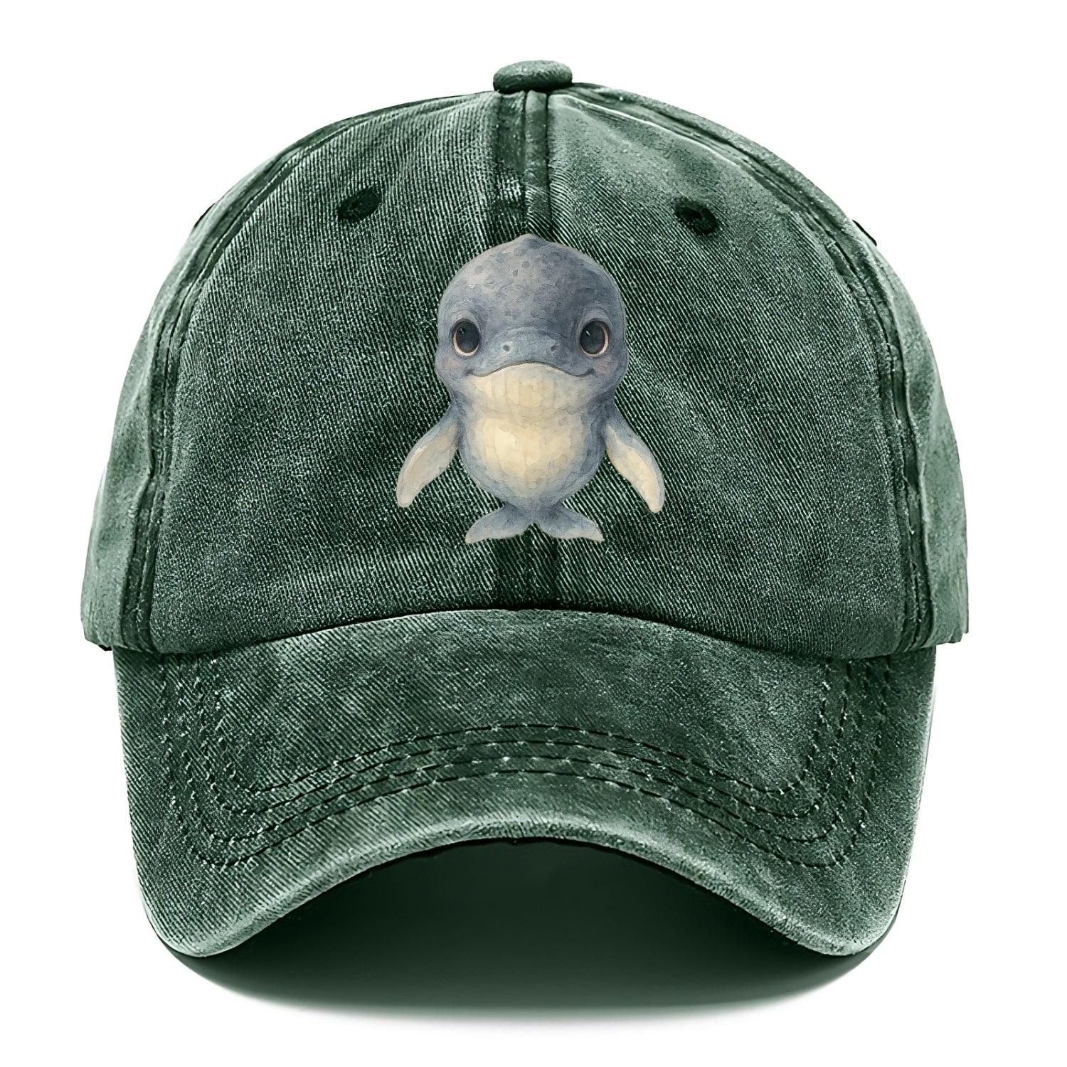Baby Humpback Whale - dark gray with white flippers, large gentle eyes, front-facing, - Classic Cap - Forest Mist(Green)