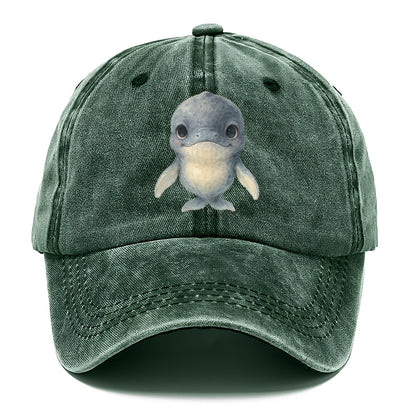 Baby Humpback Whale - dark gray with white flippers, large gentle eyes, front-facing, - Classic Cap - Forest Mist(Green)
