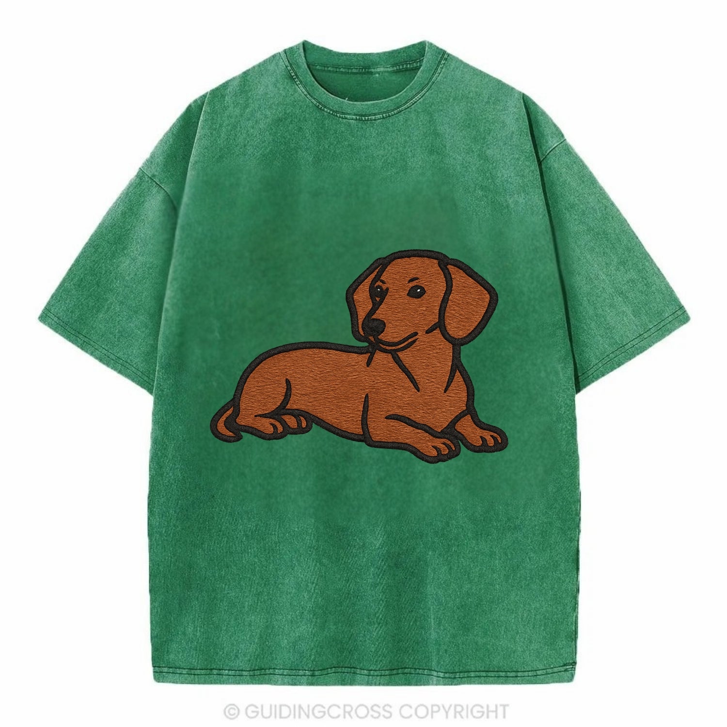 Dachshund - Red smooth relaxed lying dow Vintage T-shirt - Forest Mist(Green)
