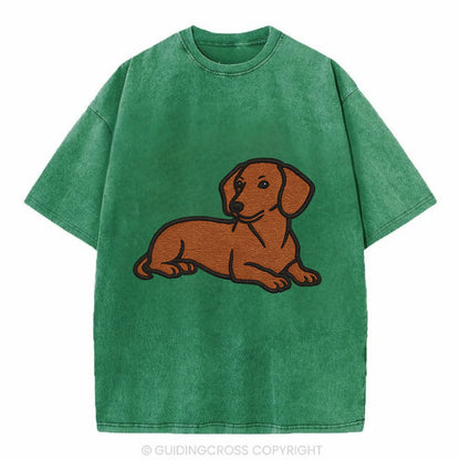 Dachshund - Red smooth relaxed lying dow Vintage T-shirt - Forest Mist(Green)