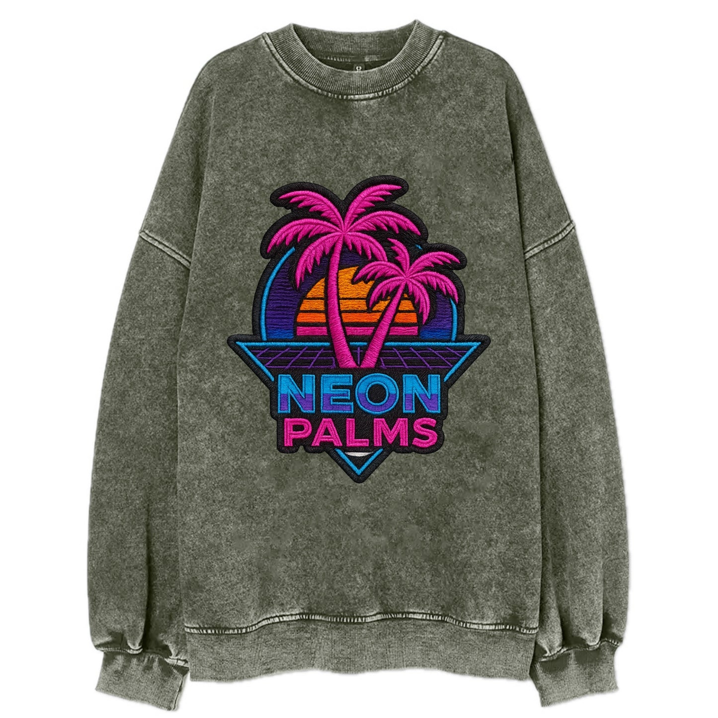 Neon Palms - Vintage Sweatshirt - Forest Mist(Green)