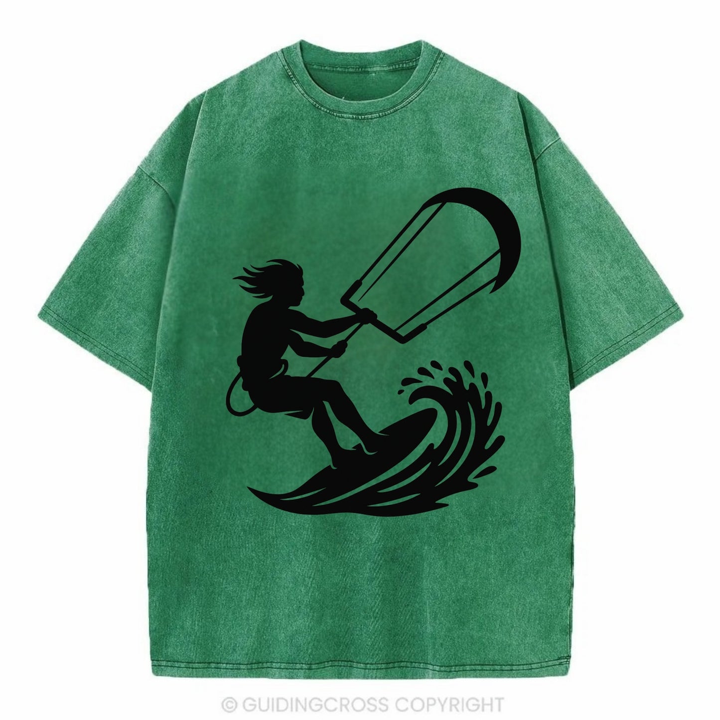 Kite surfer riding wave - Vintage T-shirt - Forest Mist(Green)