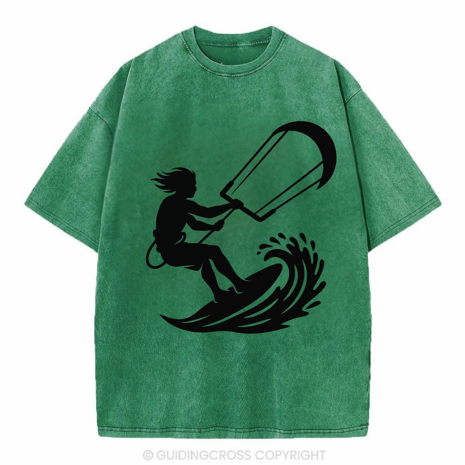 Kite surfer riding wave - Vintage T-shirt - Forest Mist(Green)