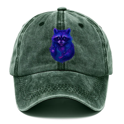 Playful raccoon with mask swirling in hypnotic patterns, neon purple and green fur - Classic Cap - Forest Mist(Green)
