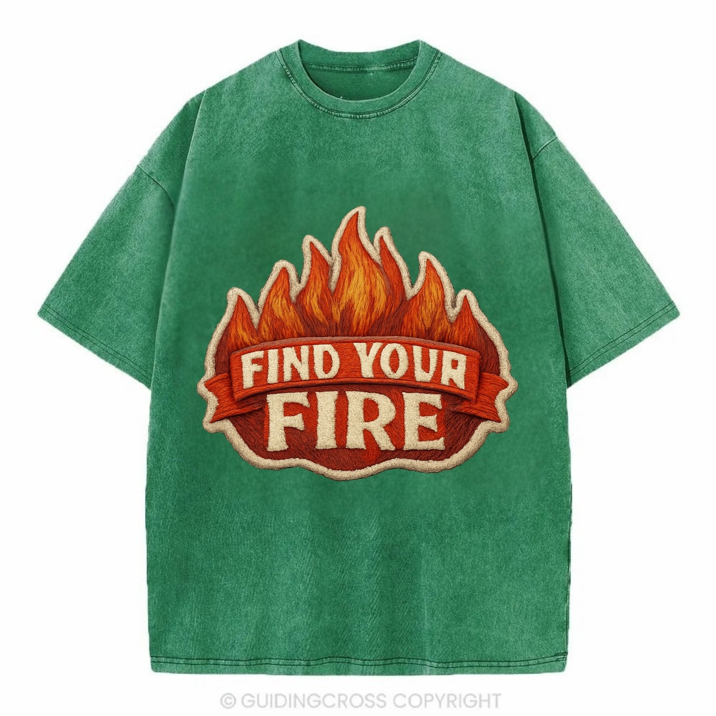 FIND YOUR FIRE - flames with text in orange , passion - Vintage T-shirt - Forest Mist(Green)