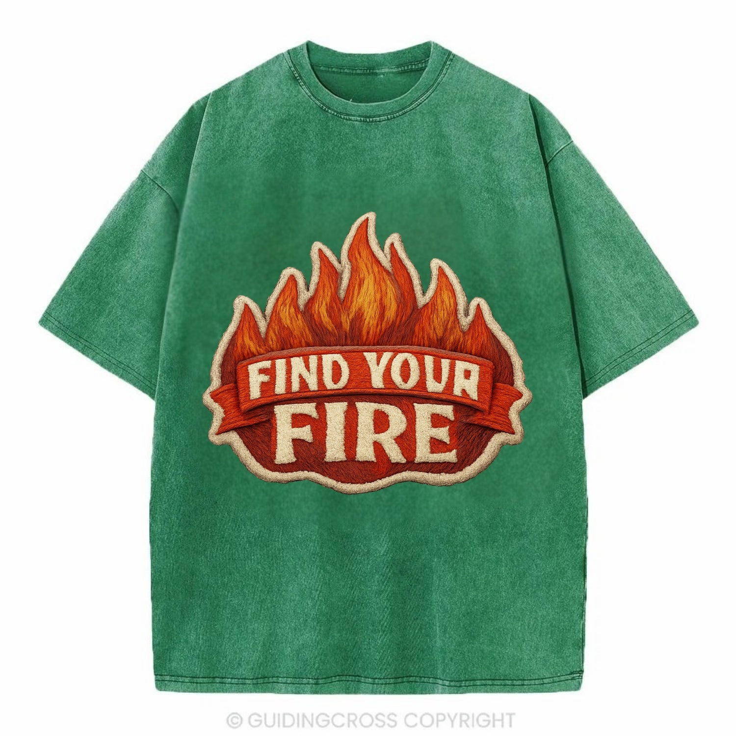 FIND YOUR FIRE - flames with text in orange , passion - Vintage T-shirt - Forest Mist(Green)