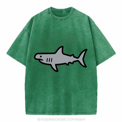 Hammerhead Shark - Gray distinctive head flat side profile - Vintage T-shirt - Forest Mist(Green)