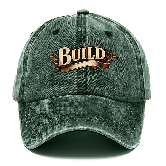 Bold typography design - "BUILD" - constructing, making real - Classic Cap - Forest Mist(Green)