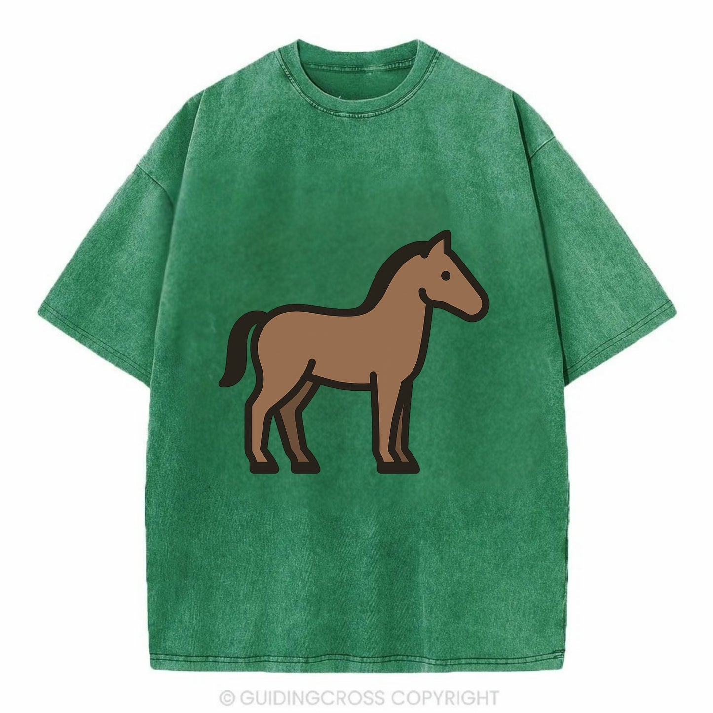 Horse - Brown standing pose flat side profile - Vintage T-shirt - Forest Mist(Green)