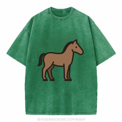 Horse - Brown standing pose flat side profile - Vintage T-shirt - Forest Mist(Green)