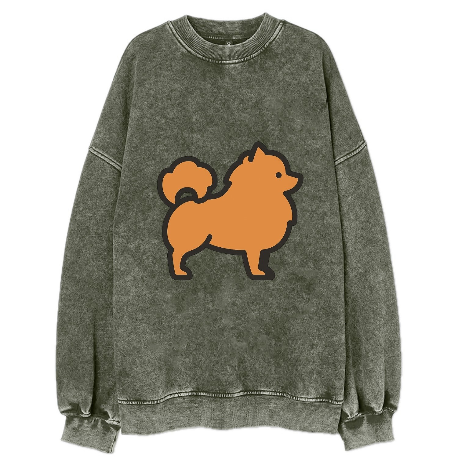 Pomeranian - Orange fluffy flat side profile - Vintage Sweatshirt - Forest Mist(Green)