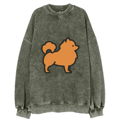 Pomeranian - Orange fluffy flat side profile - Vintage Sweatshirt - Forest Mist(Green)