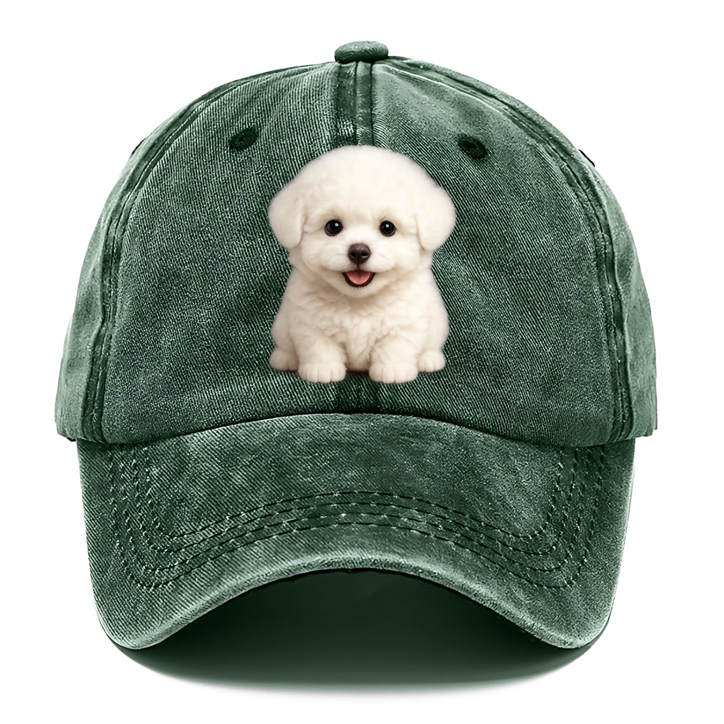 Baby Bichon Frise Puppy - white puffy cloud, dark eyes, happy expression, - Classic Cap - Forest Mist(Green)