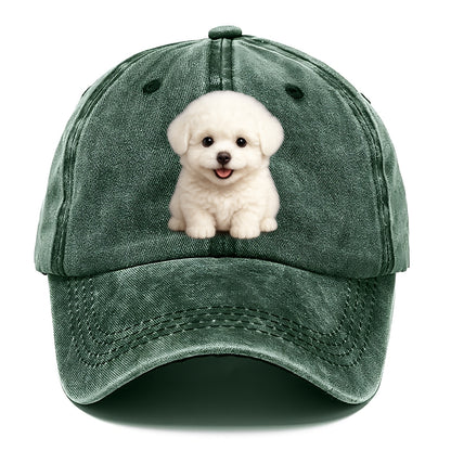 Baby Bichon Frise Puppy - white puffy cloud, dark eyes, happy expression, - Classic Cap - Forest Mist(Green)
