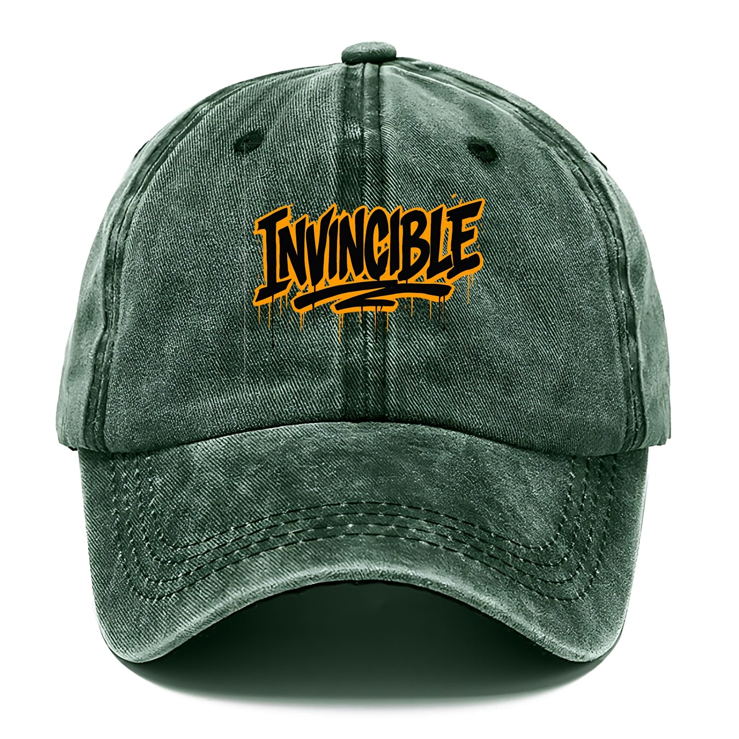 Bold typography design - "INVINCIBLE" - cannot be defeated, unconquerable - Classic Cap - Forest Mist(Green)