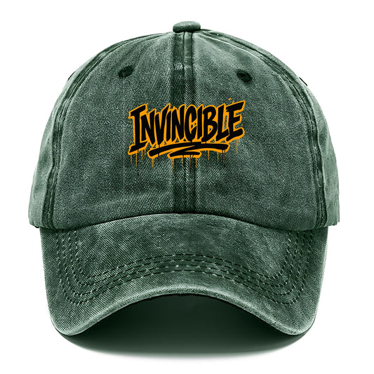 Bold typography design - "INVINCIBLE" - cannot be defeated, unconquerable - Classic Cap - Forest Mist(Green)