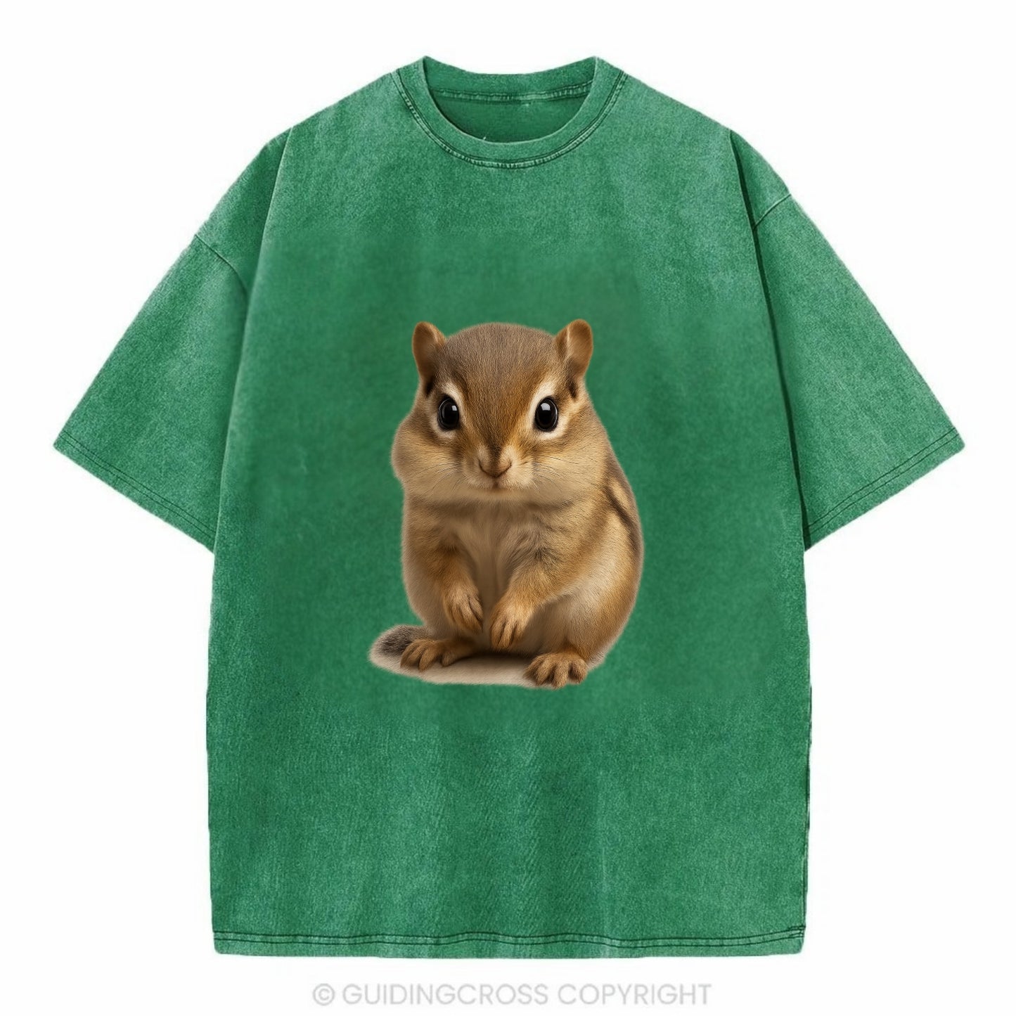 Baby Chipmunk - striped back, cheek pouches, tiny paws, bright eyes, - Vintage T-shirt - Forest Mist(Green)