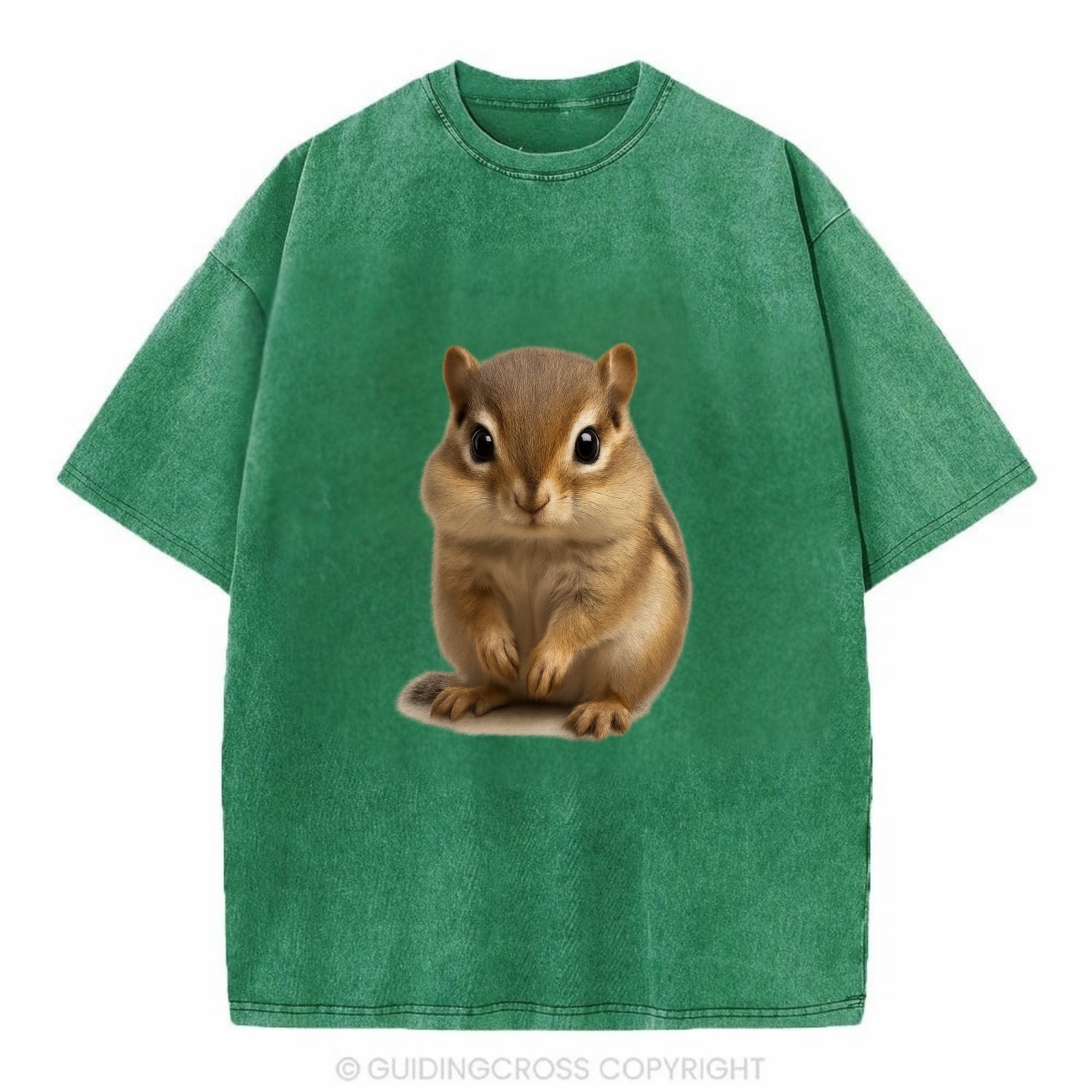 Baby Chipmunk - striped back, cheek pouches, tiny paws, bright eyes, - Vintage T-shirt - Forest Mist(Green)