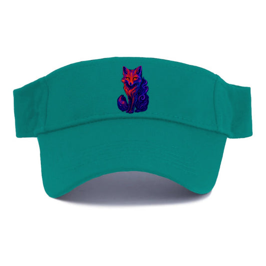 Clever fox with tail dissolving into cosmic nebula swirls, orange to purple gradient flows, - Visor - Forest Mist(Green)