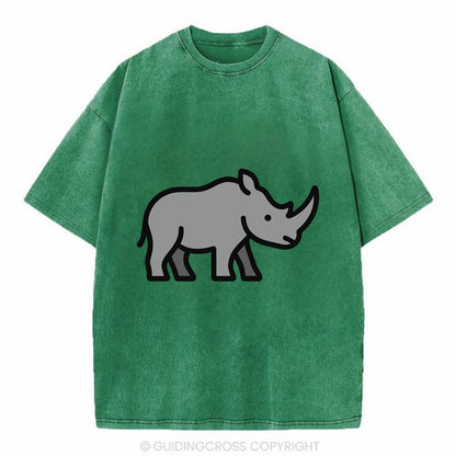 Rhinoceros - Gray with horn flat side profile - Vintage T-shirt - Forest Mist(Green)