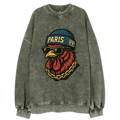 Paris Rooster - Vintage Sweatshirt - Forest Mist(Green)