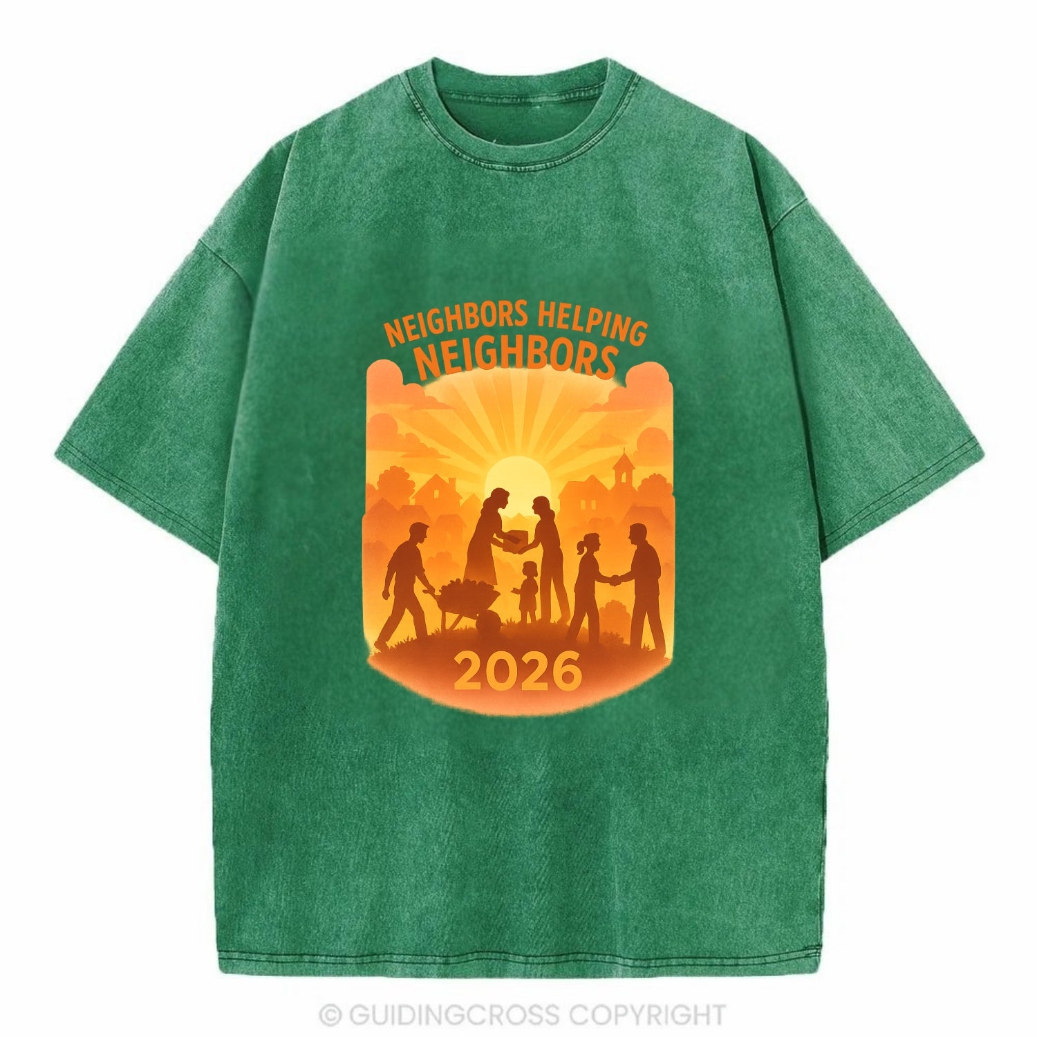 Local communities thriving with shared resources - "Neighbors Helping Neighbors" - Vintage T-shirt - Forest Mist(Green)