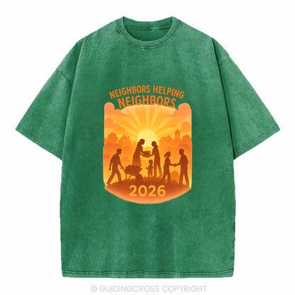 Local communities thriving with shared resources - "Neighbors Helping Neighbors" - Vintage T-shirt - Forest Mist(Green)