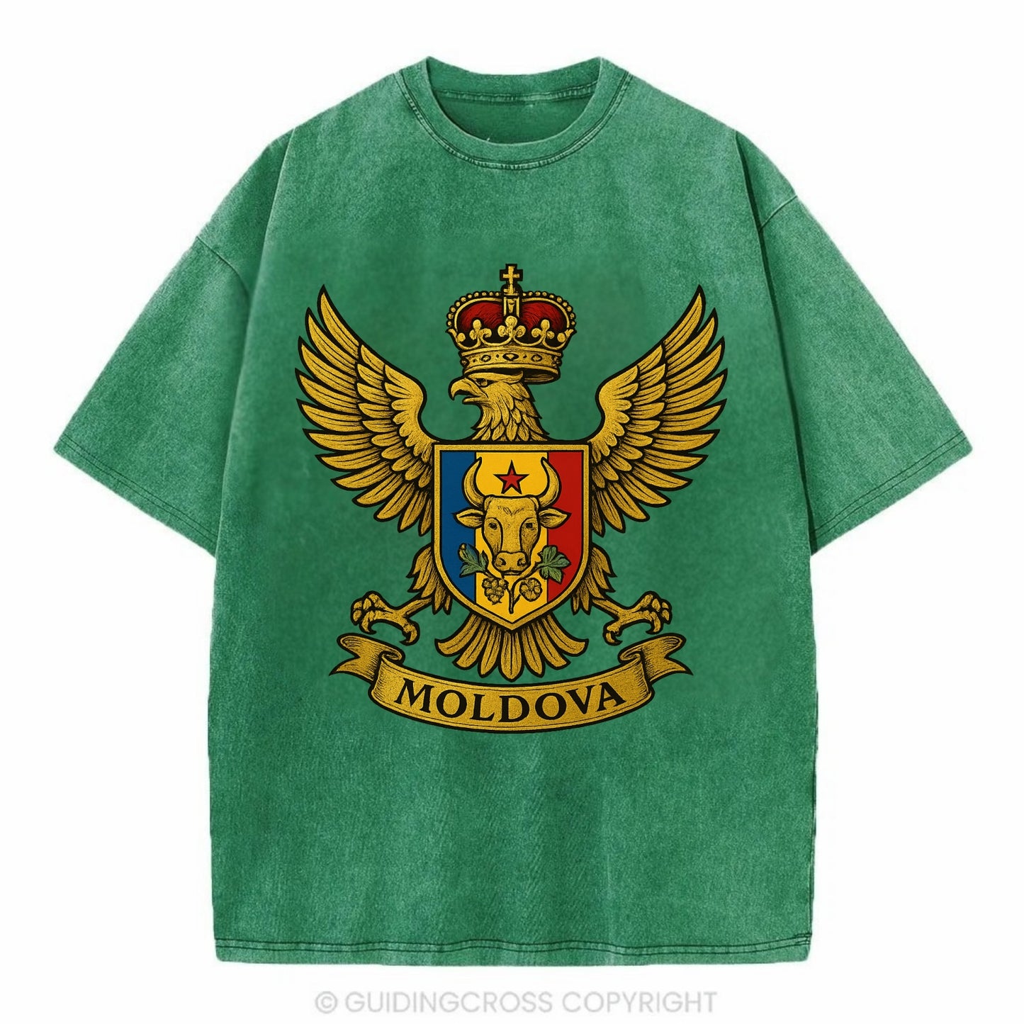 Moldova Heritage Badge  - Vintage T-shirt - Forest Mist(Green)