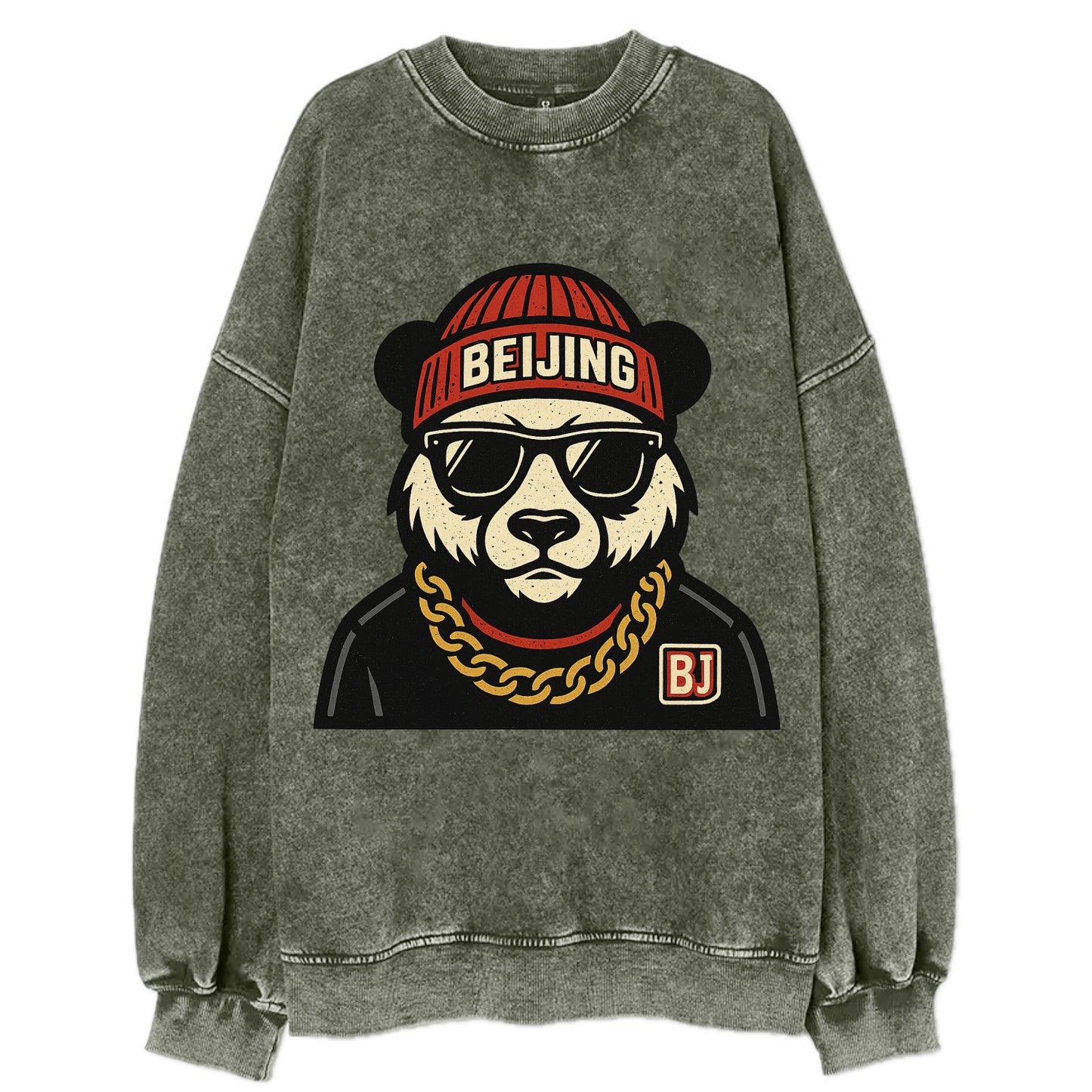 Beijing Panda - Vintage Sweatshirt - Forest Mist(Green)