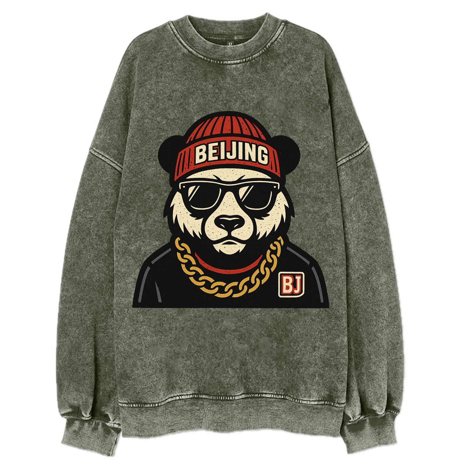 Beijing Panda - Vintage Sweatshirt - Forest Mist(Green)