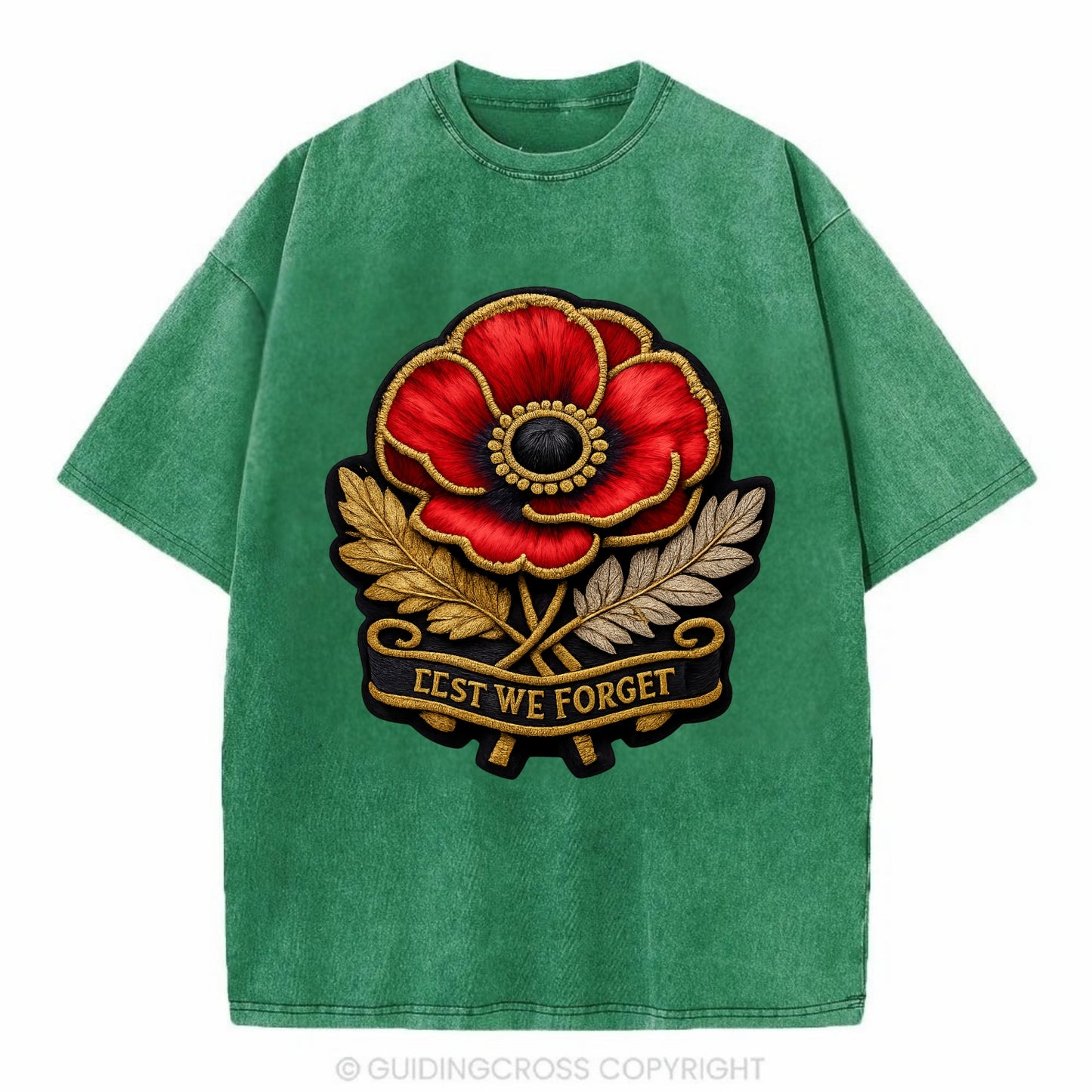 MEMORIAL POPPY - red poppy flower in scarlet , remembrance - Vintage T-shirt - Forest Mist(Green)