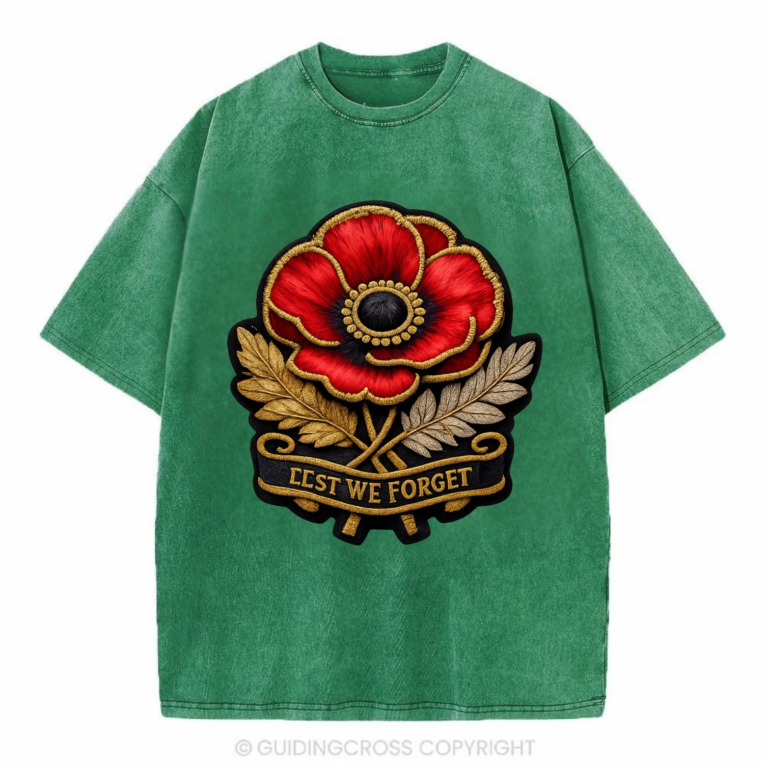 MEMORIAL POPPY - red poppy flower in scarlet , remembrance - Vintage T-shirt - Forest Mist(Green)