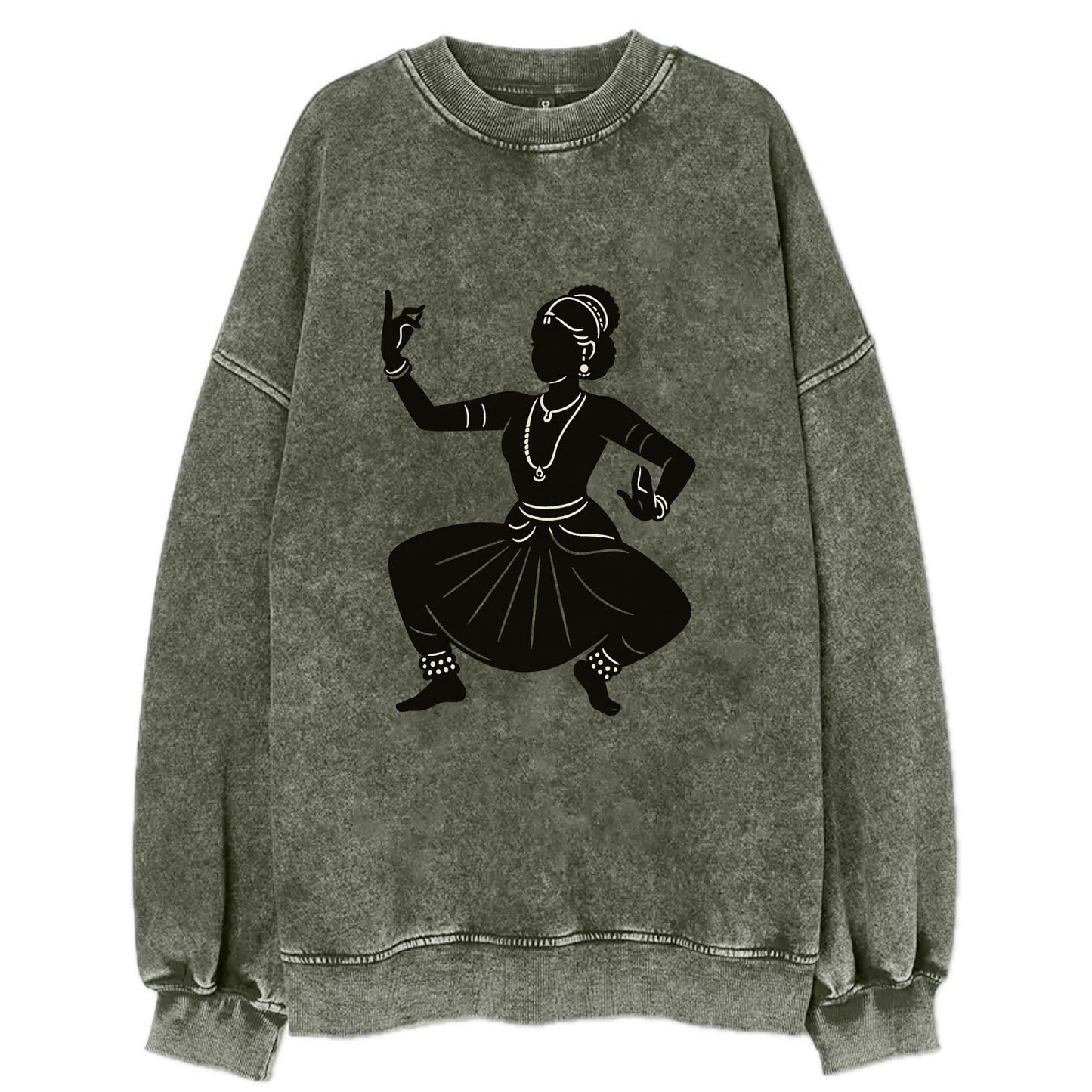Bharatanatyam classical Indian pose - Vintage Sweatshirt - Forest Mist(Green)
