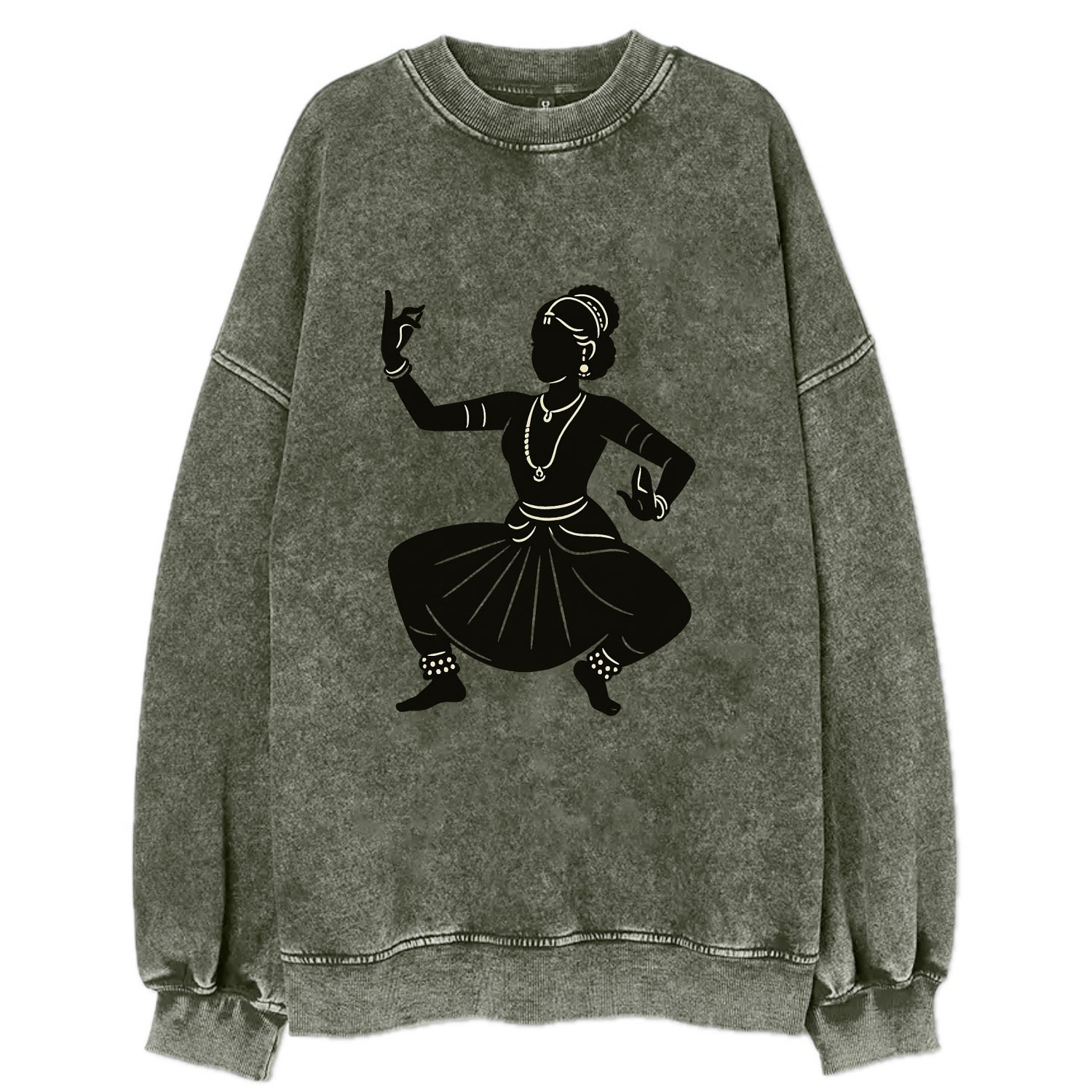 Bharatanatyam classical Indian pose - Vintage Sweatshirt - Forest Mist(Green)