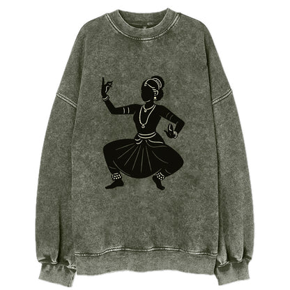 Bharatanatyam classical Indian pose - Vintage Sweatshirt - Forest Mist(Green)