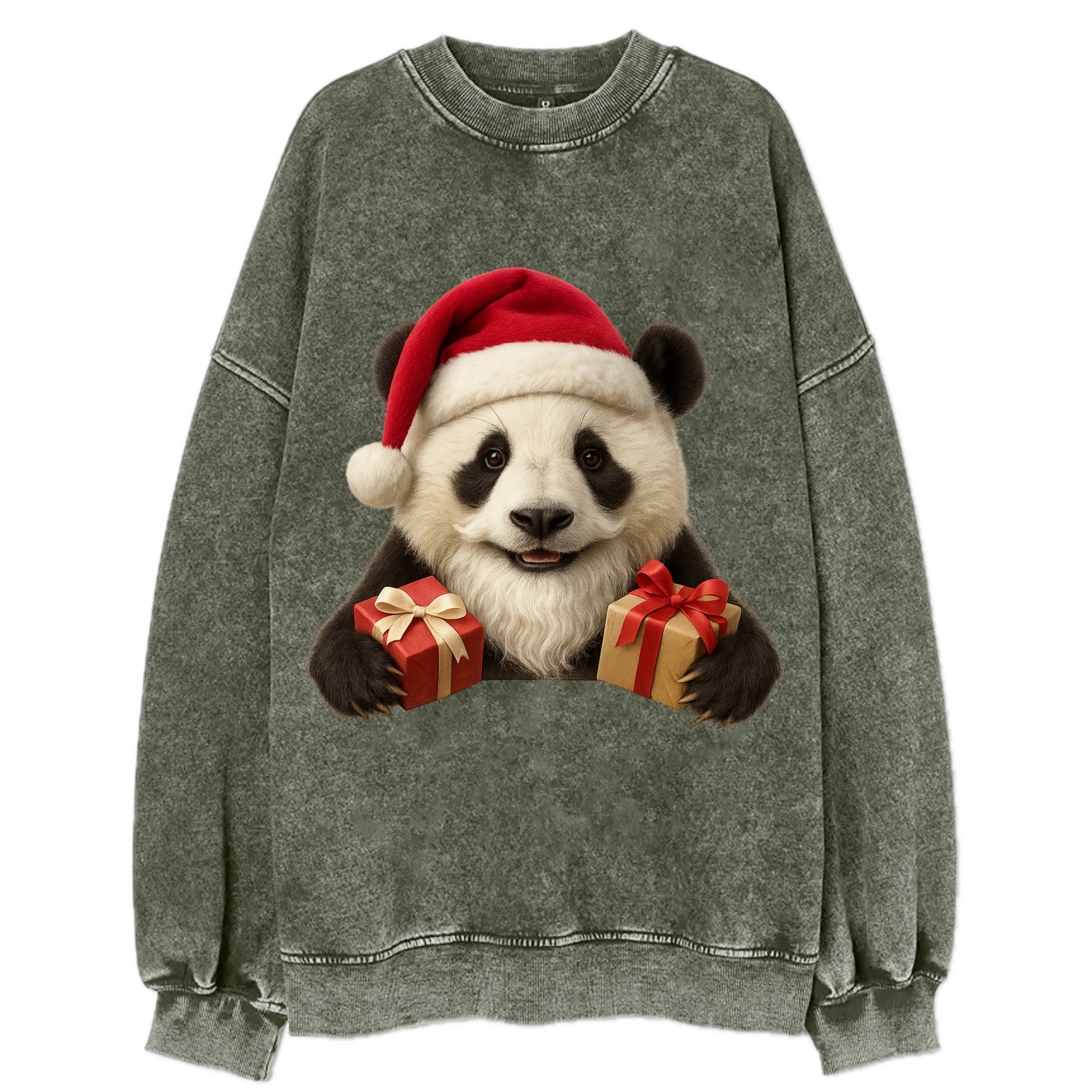 Santa Panda  - Vintage Sweatshirt - Forest Mist(Green)