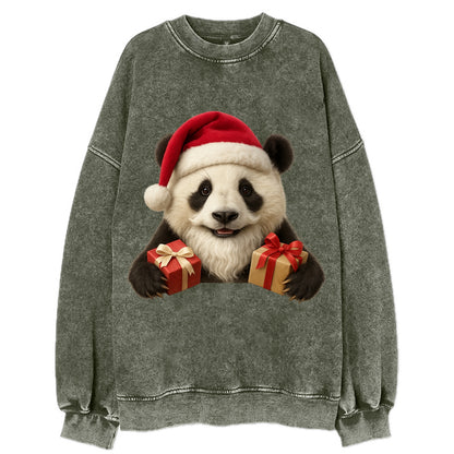 Santa Panda  - Vintage Sweatshirt - Forest Mist(Green)