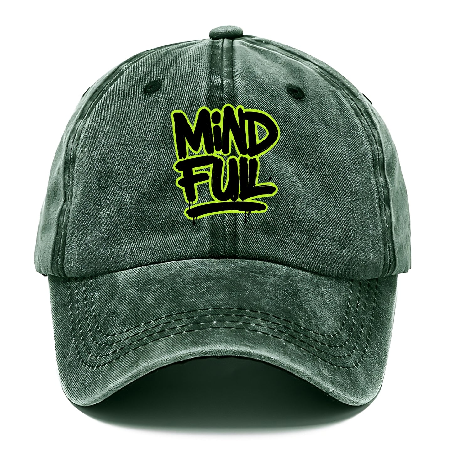 Bold typography design - "MINDFUL" - present awareness, conscious living - Classic Cap - Forest Mist(Green)