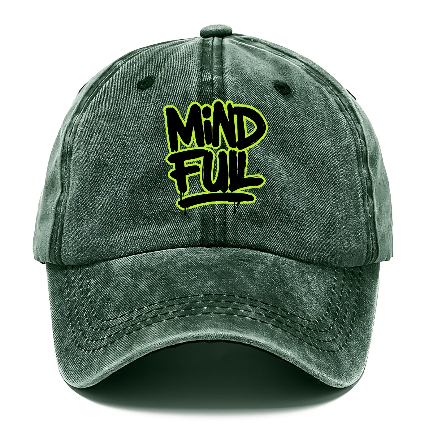 Bold typography design - "MINDFUL" - present awareness, conscious living - Classic Cap - Forest Mist(Green)