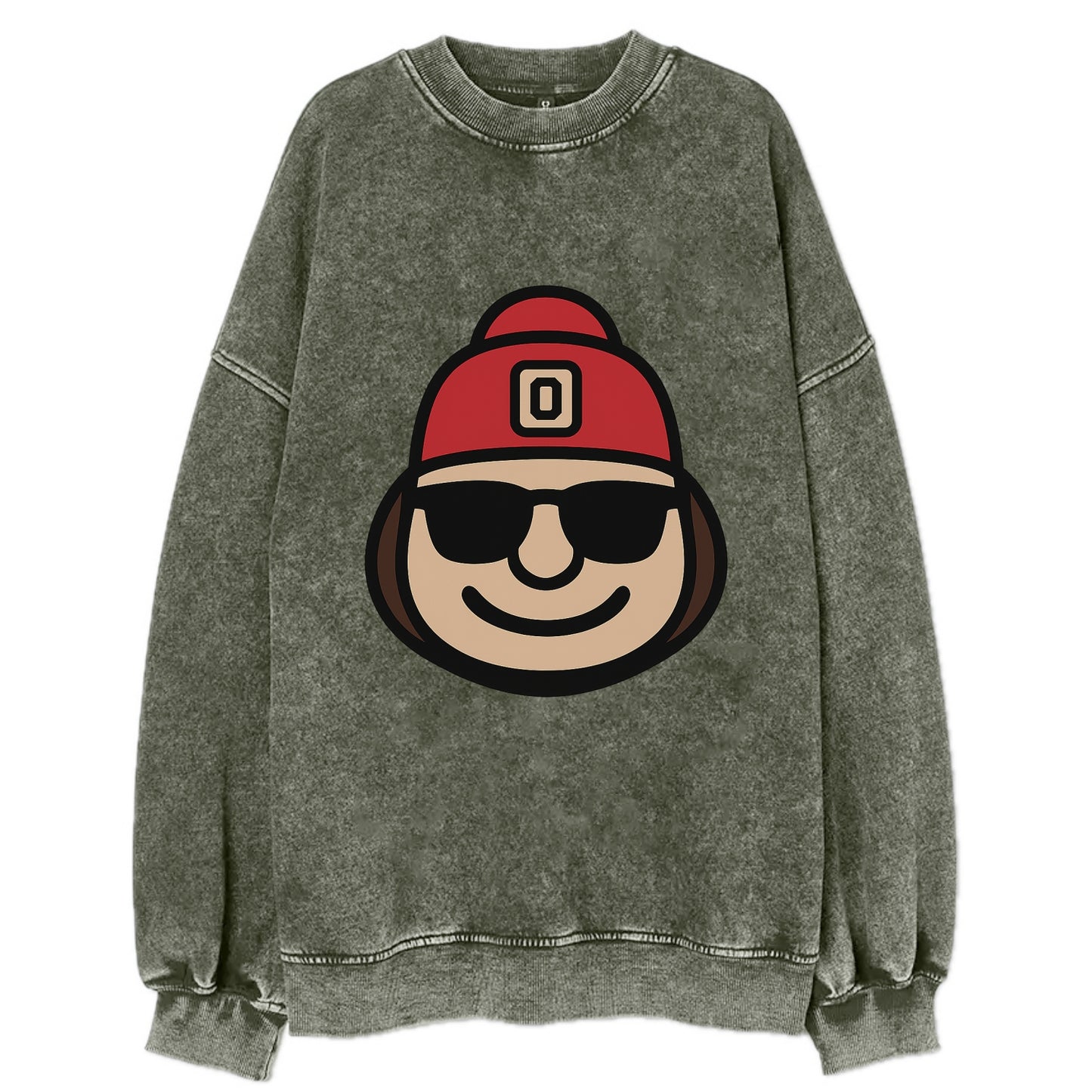 Columbus Brutus wearing Ohio State beanie with Block O patch - Vintage Sweatshirt - Forest Mist(Green)