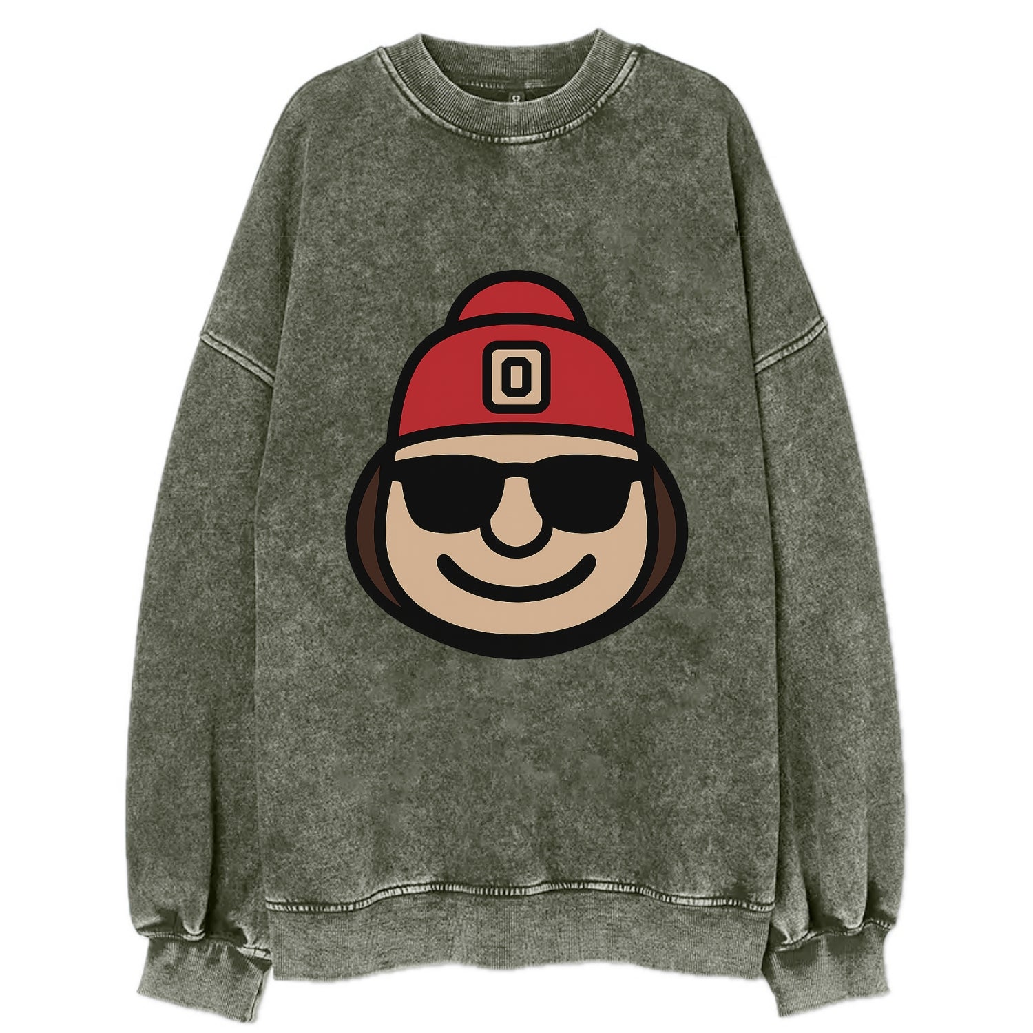 Columbus Brutus wearing Ohio State beanie with Block O patch - Vintage Sweatshirt - Forest Mist(Green)