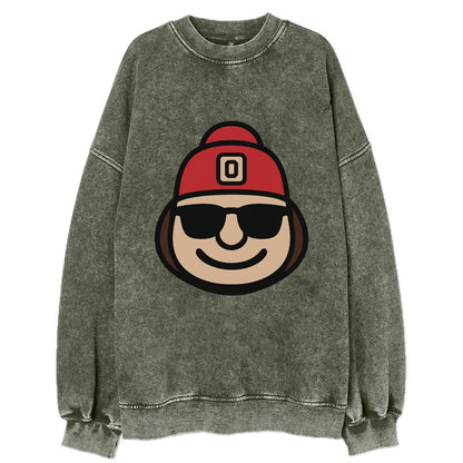 Columbus Brutus wearing Ohio State beanie with Block O patch - Vintage Sweatshirt - Forest Mist(Green)