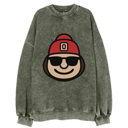 Columbus Brutus wearing Ohio State beanie with Block O patch - Vintage Sweatshirt - Forest Mist(Green)