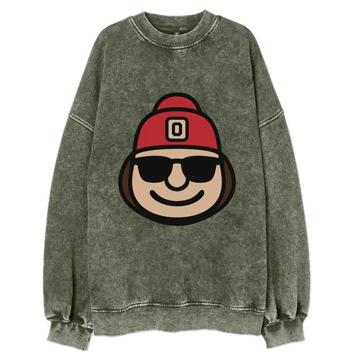 Columbus Brutus wearing Ohio State beanie with Block O patch - Vintage Sweatshirt
