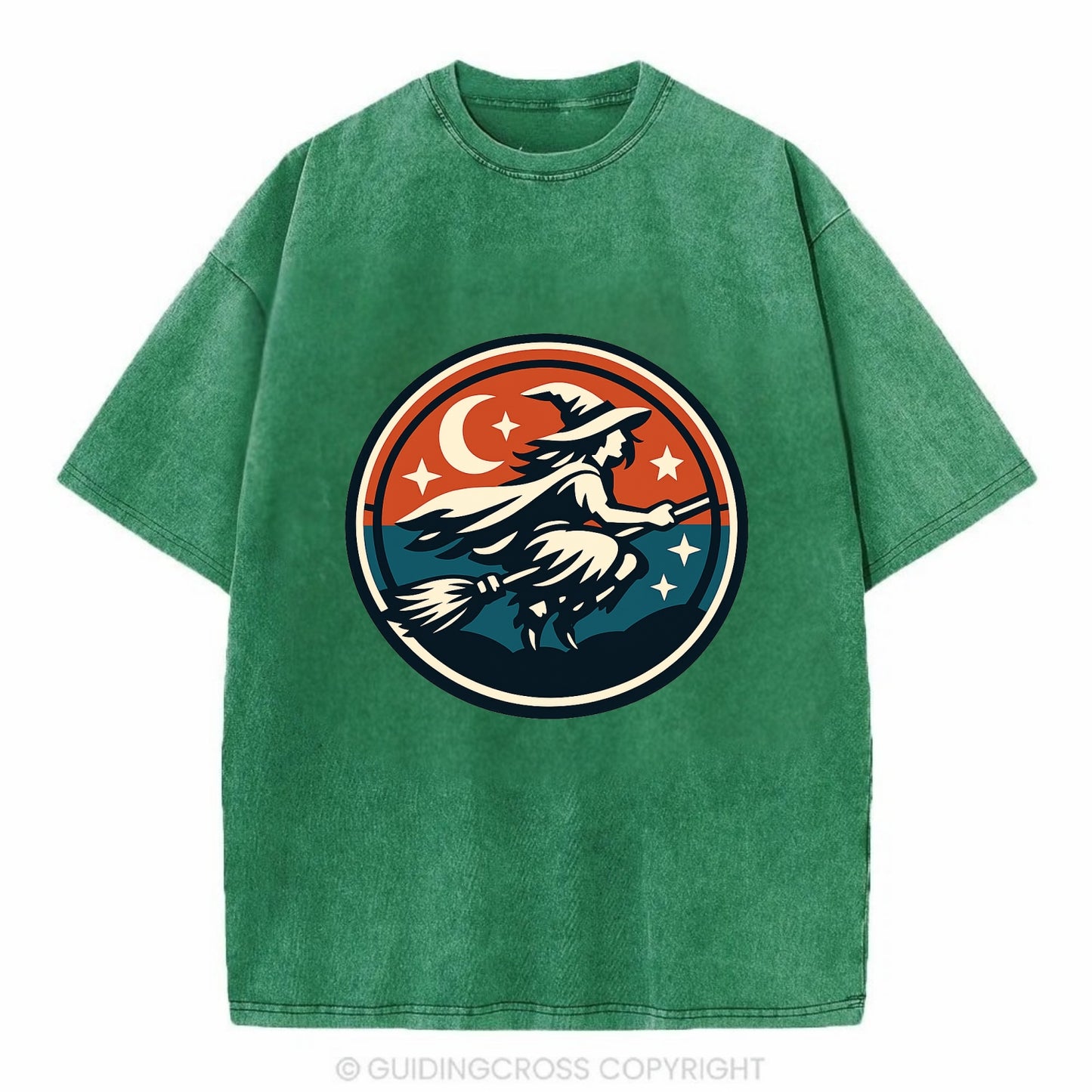 Mystic Night Witch Emblem - Vintage T-shirt - Forest Mist(Green)